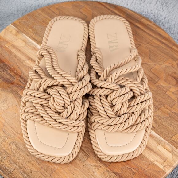 ZARA Beige Rope Sandals Women’s Size EU 42 / US 11 - Picture 2 of 7